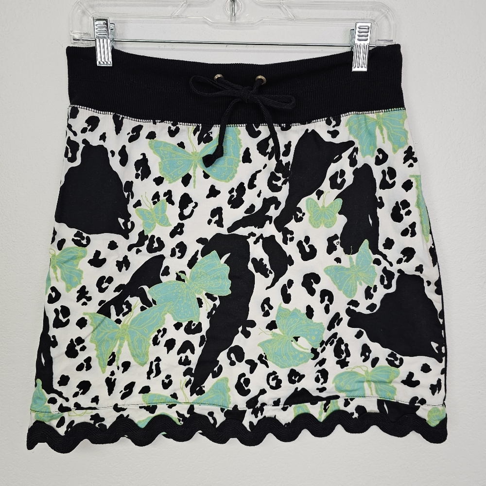 Skirt VTG 80s Whimsy Boho Nilla Sheilds Mini Elastic Waist Cotton Knit Sz S